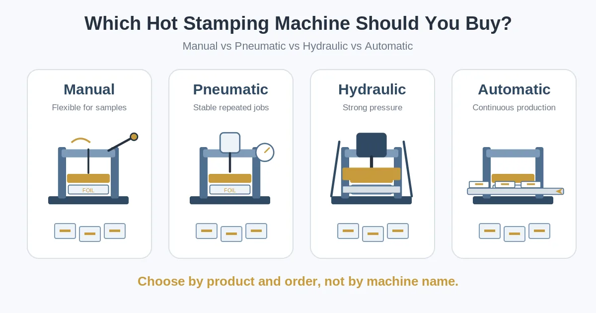 Comparison of manual pneumatic hydraulic and automatic hot stamping machines